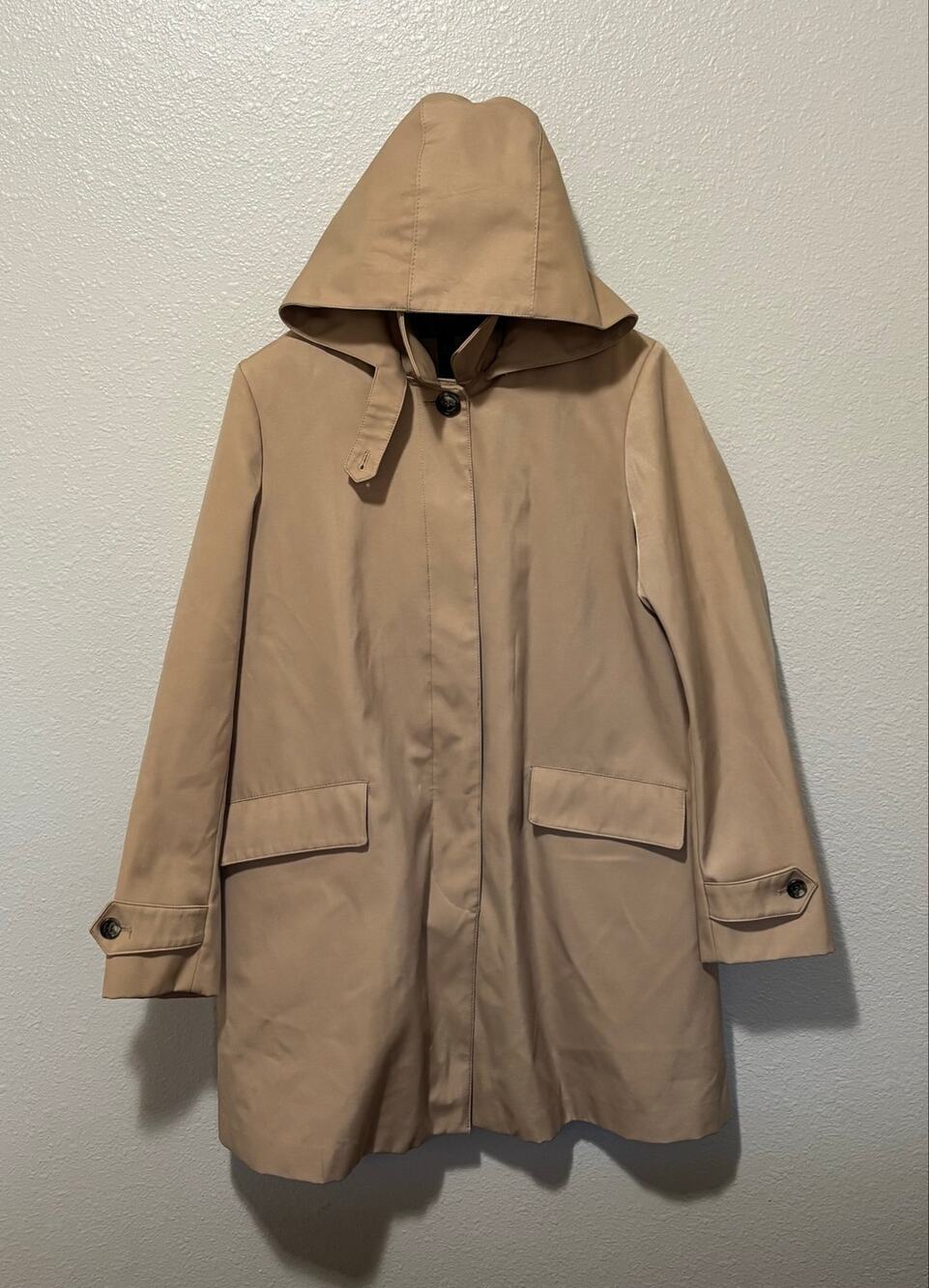 Women’s Ralph Lauren Tan Hooded Trench Coat Jacket . Removable Lining, size M